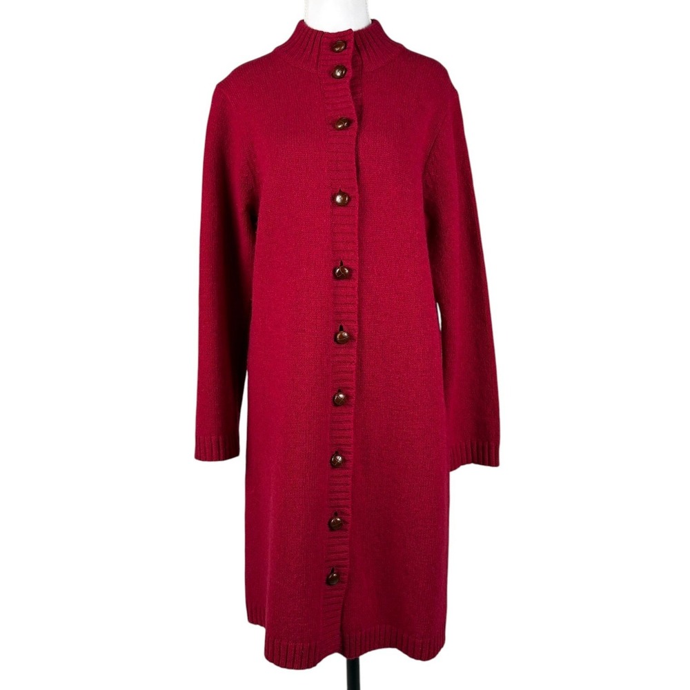 Orvis River Road Shetland Wool Long Cardigan Womens S Red Sweater Duster